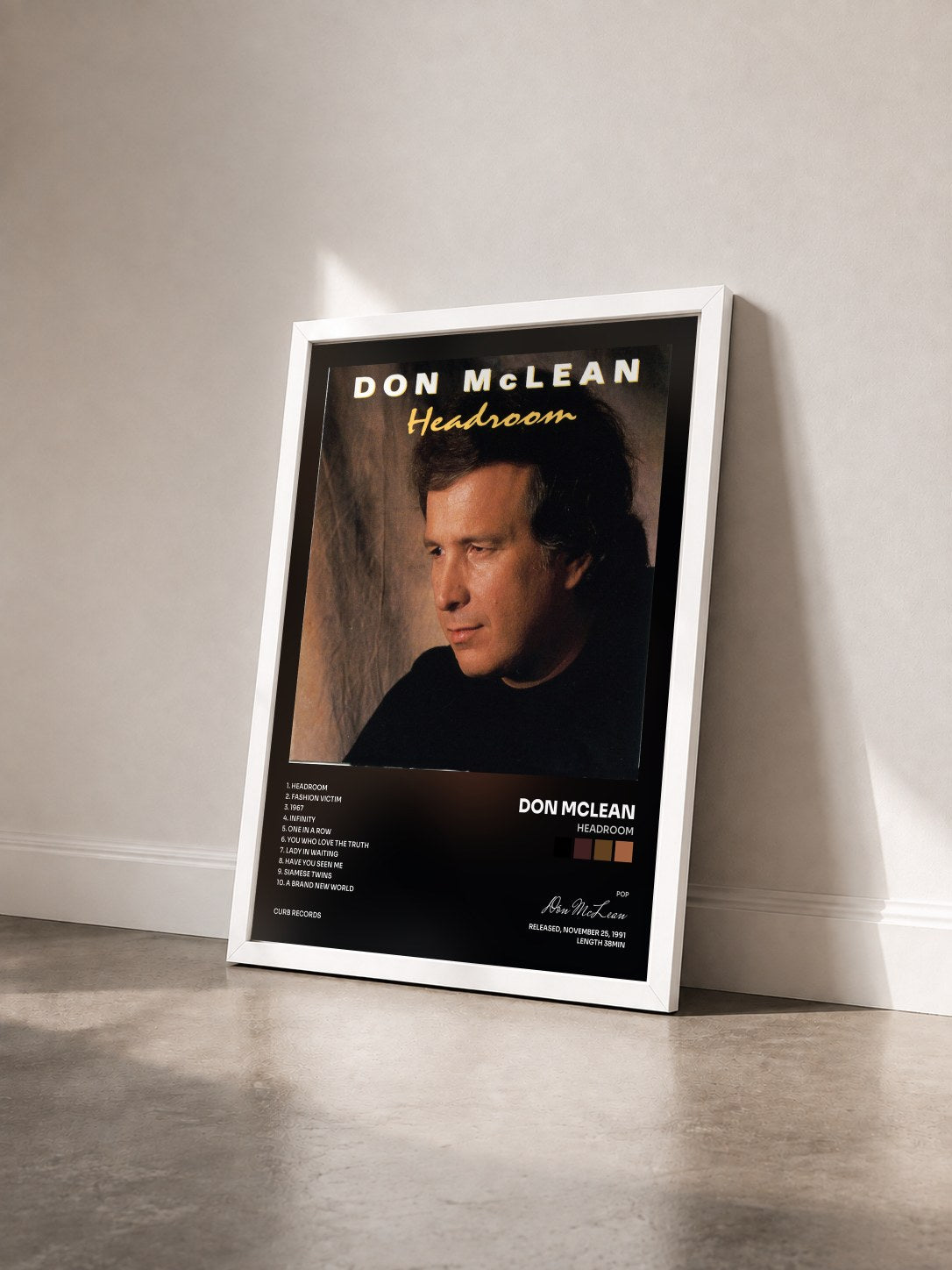 #blanc Tableau de l'album Headroom de Don McLean vu de trois quarts, cadre blanc