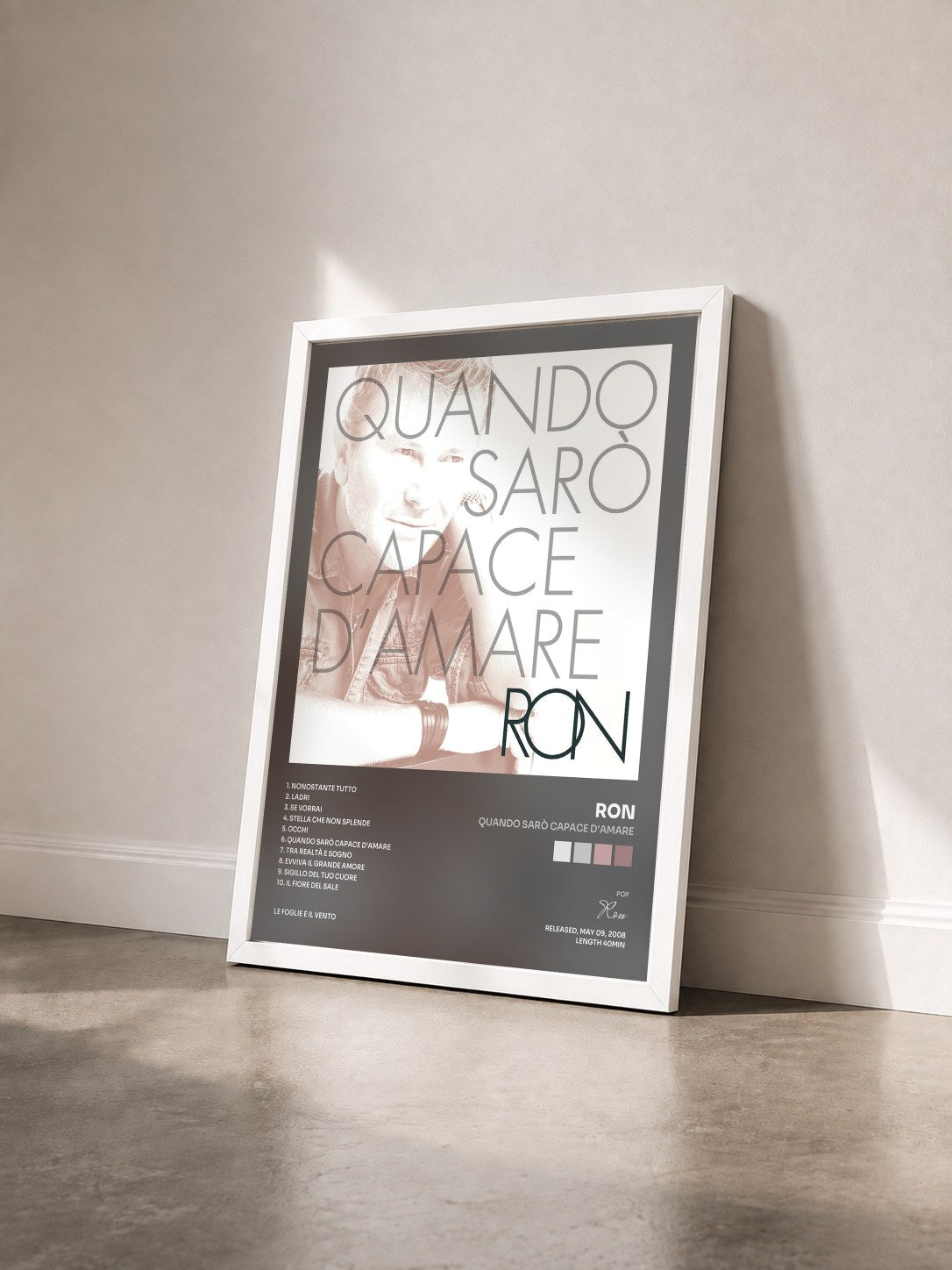 #blanc Tableau de l'album Quando Sarò Capace D'Amare de Ron vu de trois quarts, cadre blanc