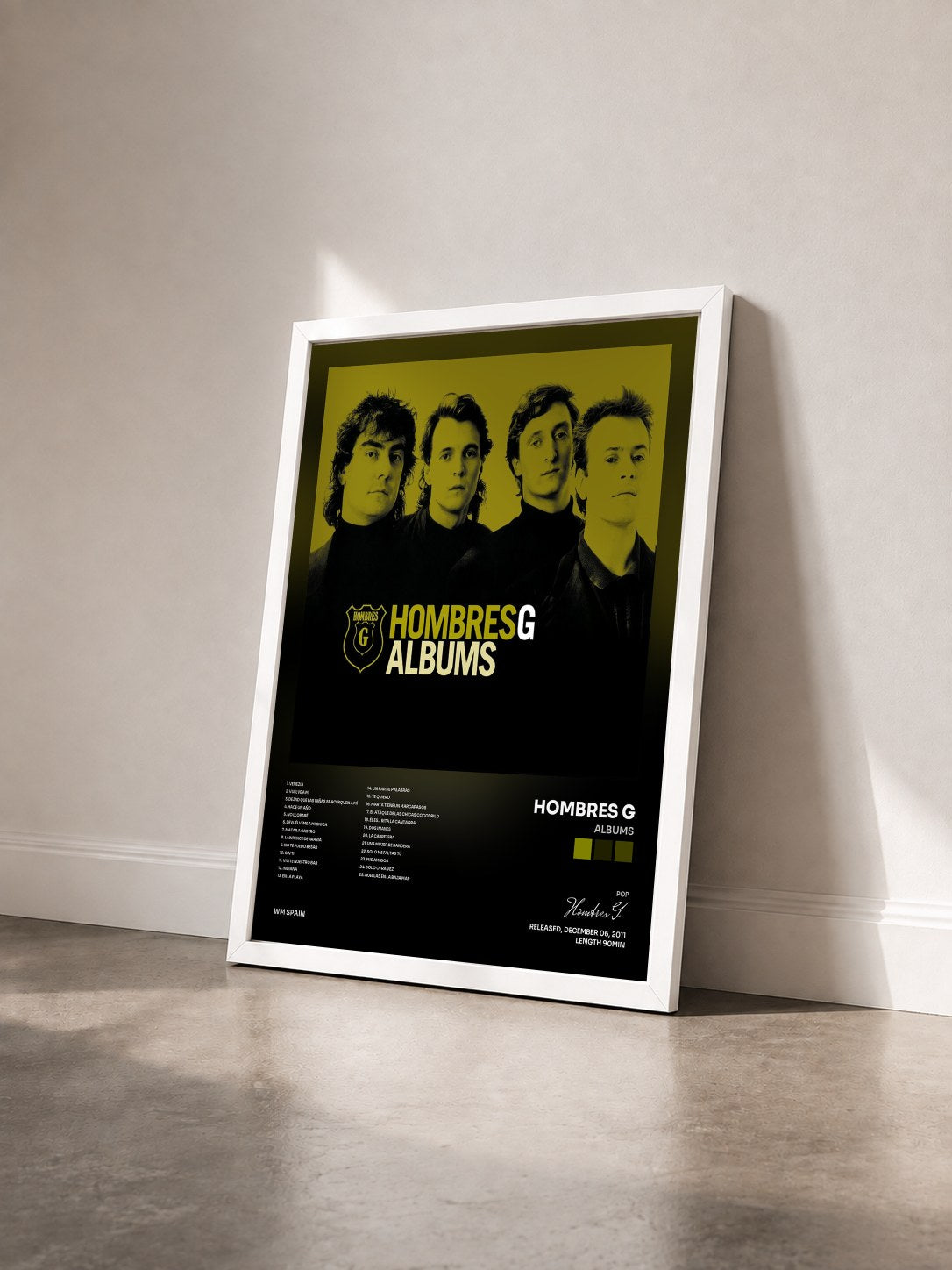 #blanc Tableau de l'album Albums de Hombres G vu de trois quarts, cadre blanc