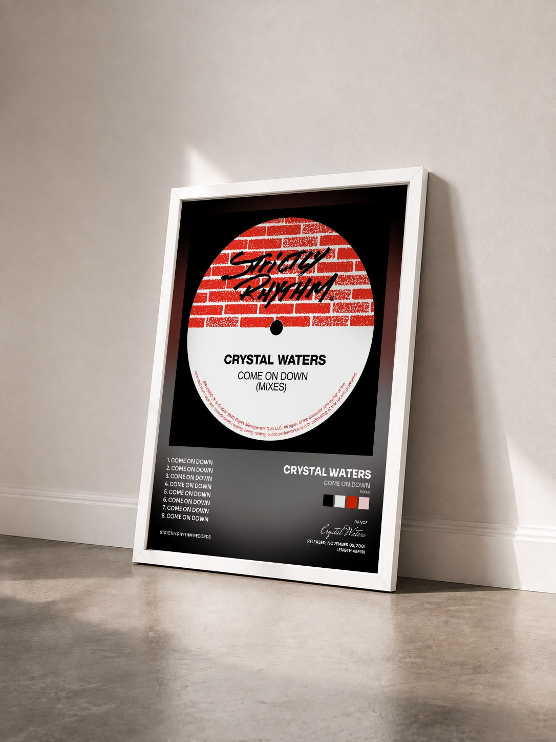 #blanc Tableau de l'album Come On Down (Mixes) de Crystal Waters vu de trois quarts, cadre blanc