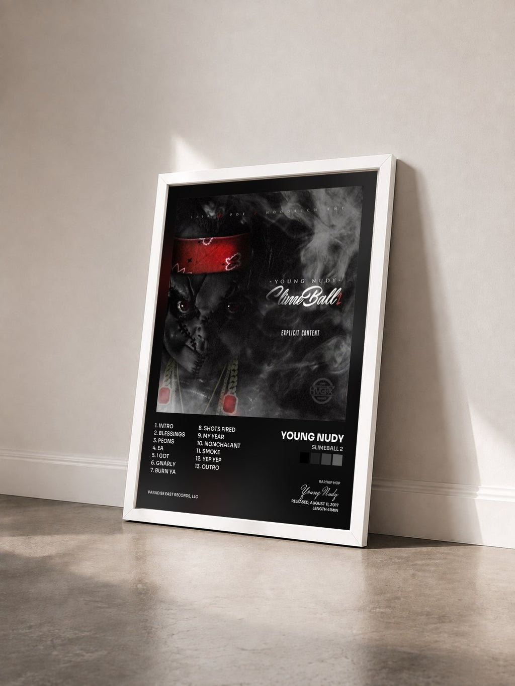#blanc Tableau de l'album SlimeBall 2 de Young Nudy vu de trois quarts, cadre blanc