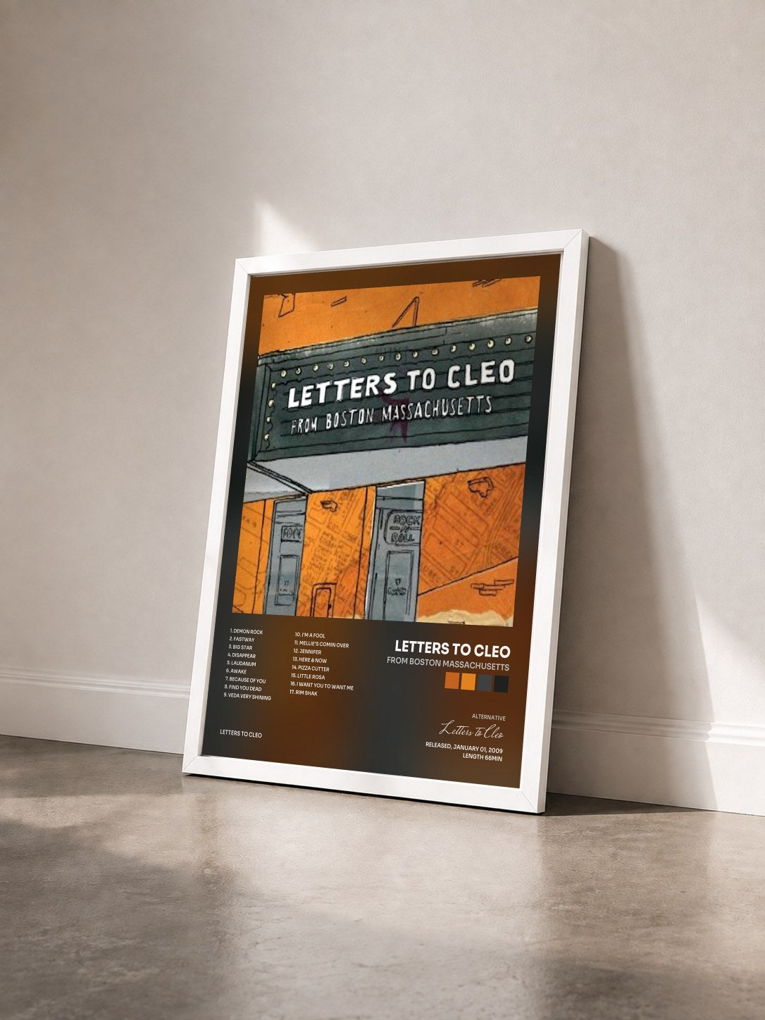 #blanc Tableau de l'album From Boston Massachusetts de Letters to Cleo vu de trois quarts, cadre blanc