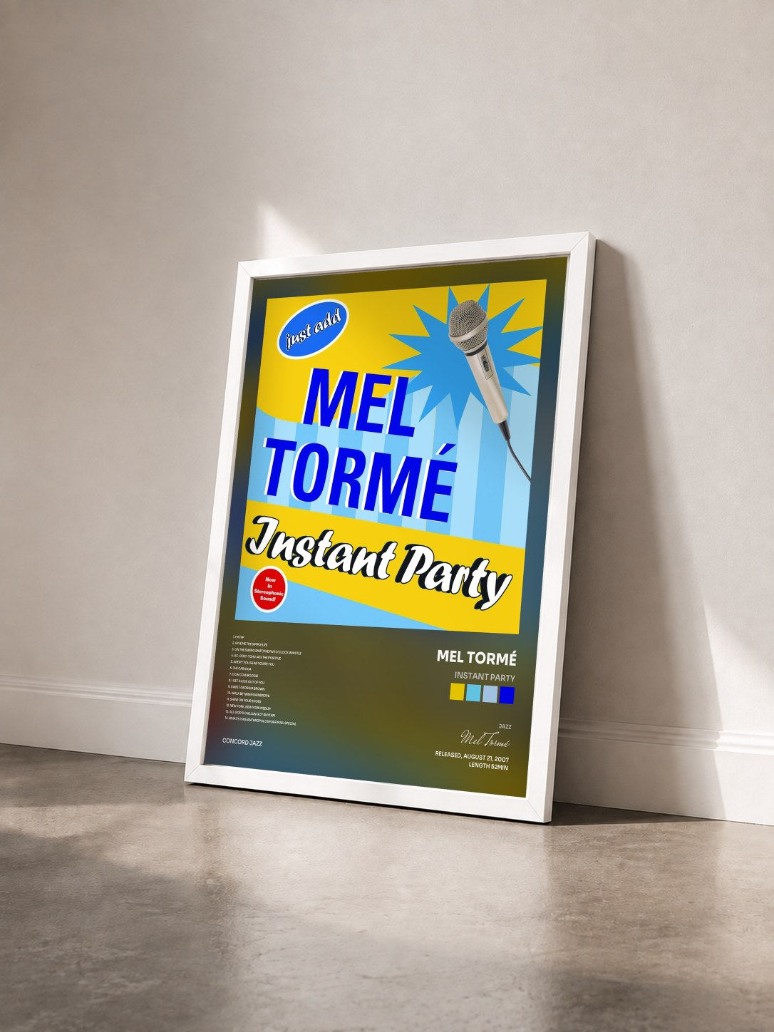 #blanc Tableau de l'album Instant Party de Mel Tormé vu de trois quarts, cadre blanc