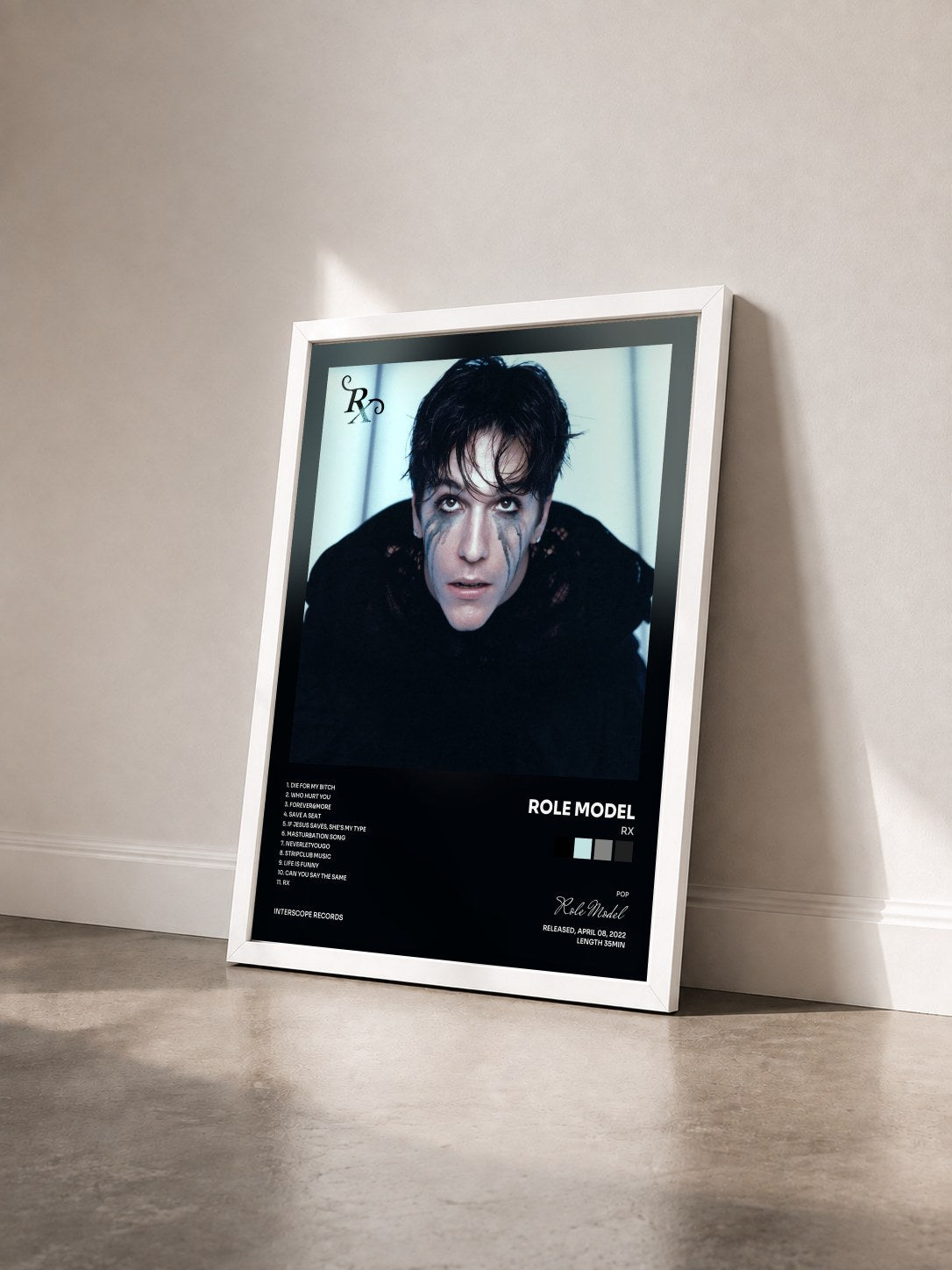#blanc Tableau de l'album Rx de Role Model vu de trois quarts, cadre blanc