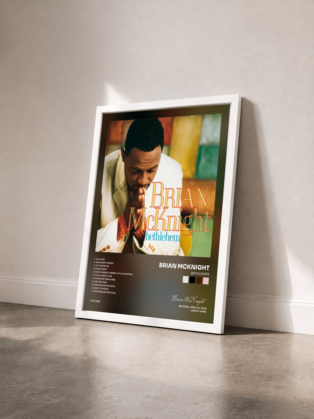 #blanc Tableau de l'album Bethlehem de Brian McKnight vu de trois quarts, cadre blanc