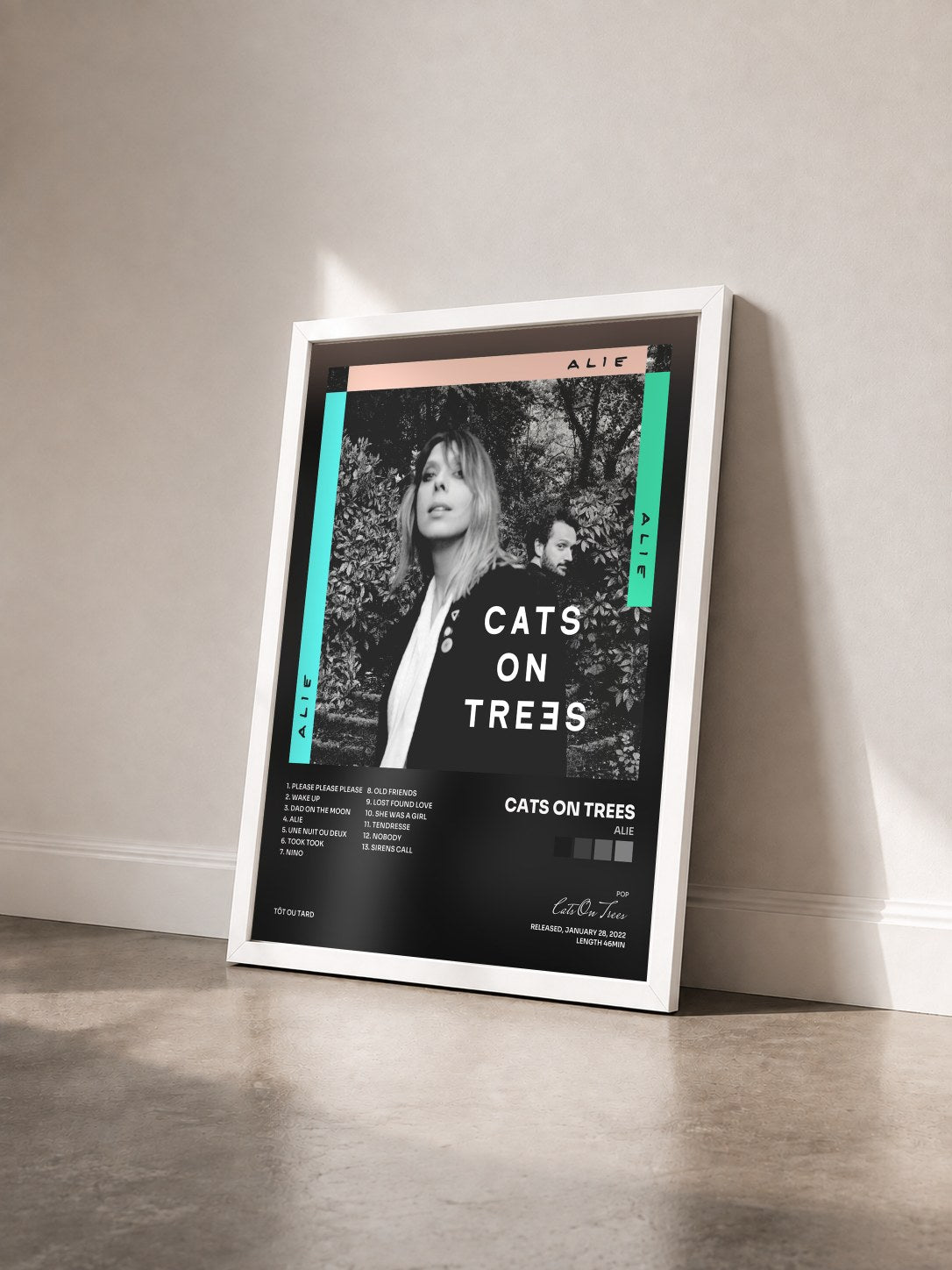 #blanc Tableau de l'album Alie de Cats On Trees vu de trois quarts, cadre blanc