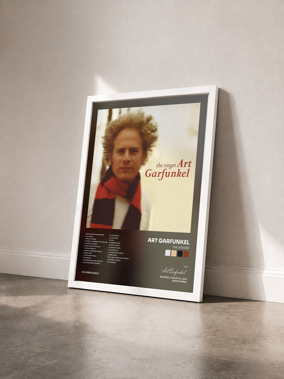#blanc Tableau de l'album The Singer de Art Garfunkel vu de trois quarts, cadre blanc