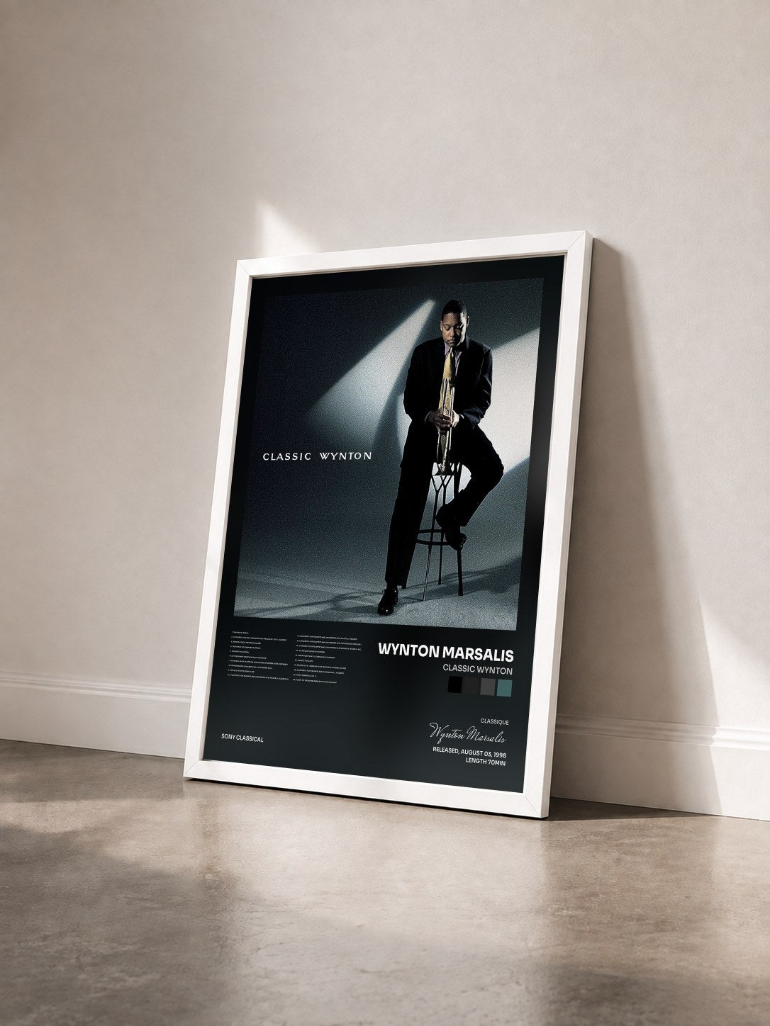 #blanc Tableau de l'album Classic Wynton de Wynton Marsalis vu de trois quarts, cadre blanc