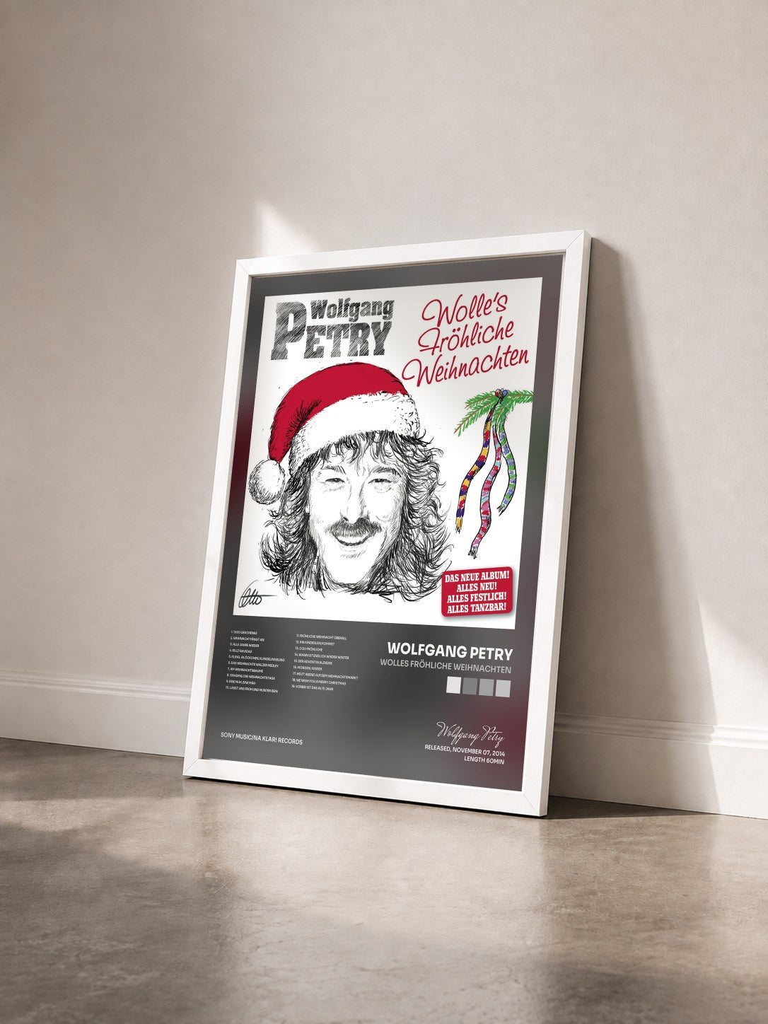 #blanc Tableau de l'album Wolles Fröhliche Weihnachten de Wolfgang Petry vu de trois quarts, cadre blanc