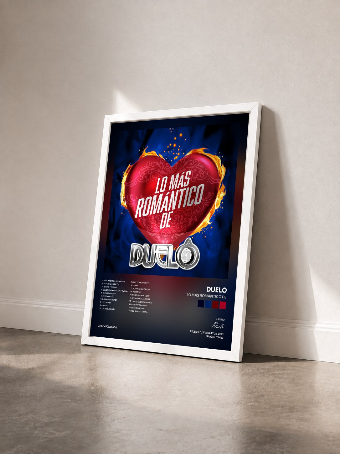 #blanc Tableau de l'album Lo Más Romántico De de Duelo vu de trois quarts, cadre blanc
