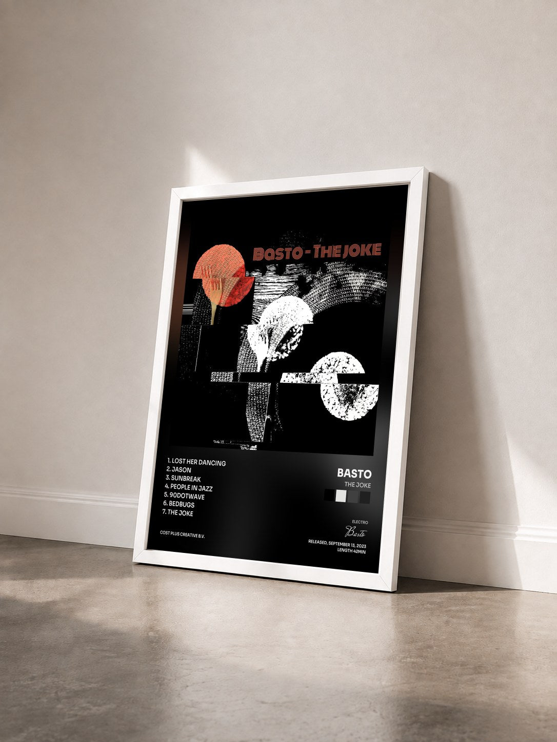 #blanc Tableau de l'album The Joke de Basto vu de trois quarts, cadre blanc