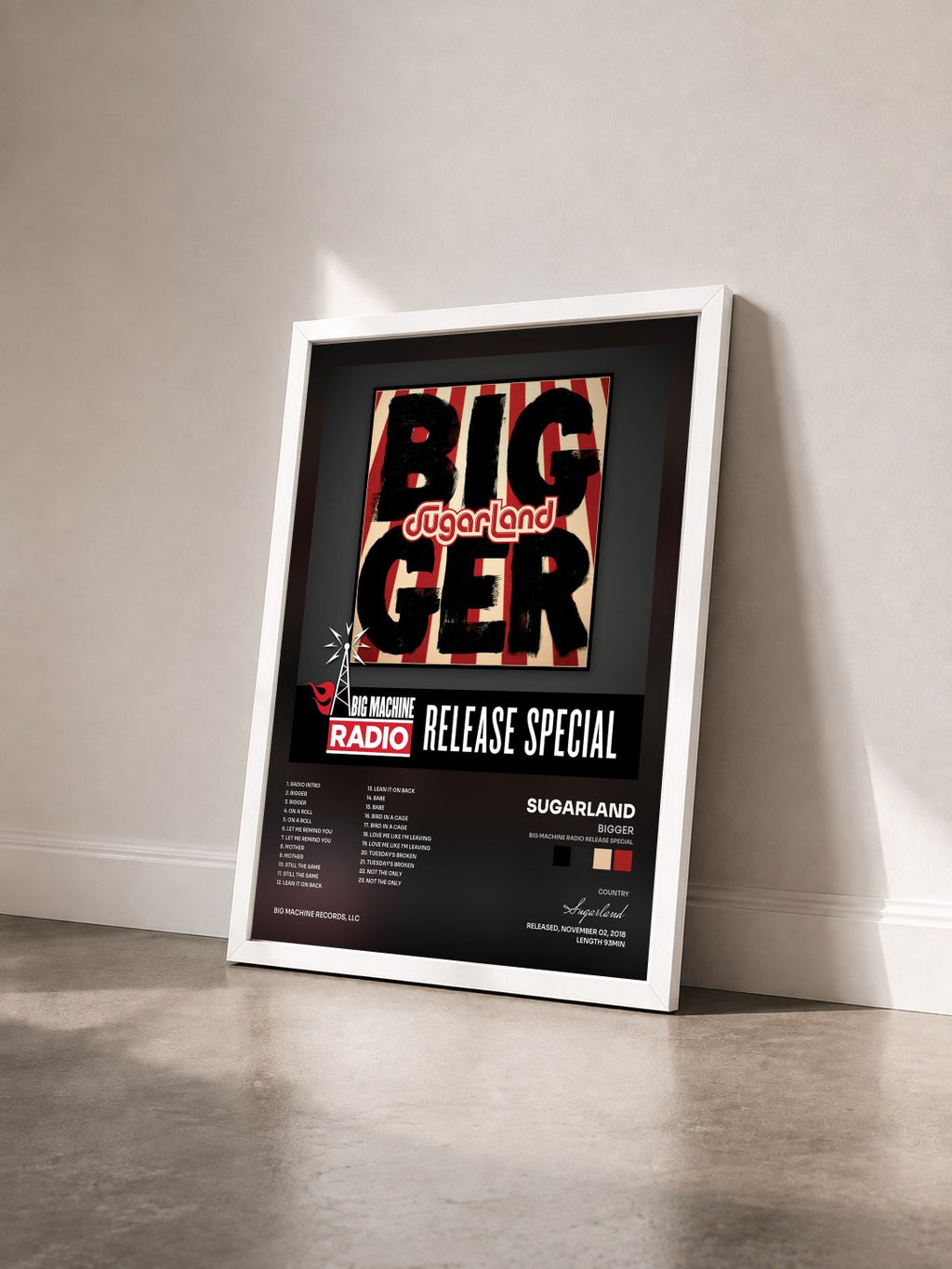 #blanc Tableau de l'album Bigger (Big Machine Radio Release Special) de Sugarland vu de trois quarts, cadre blanc