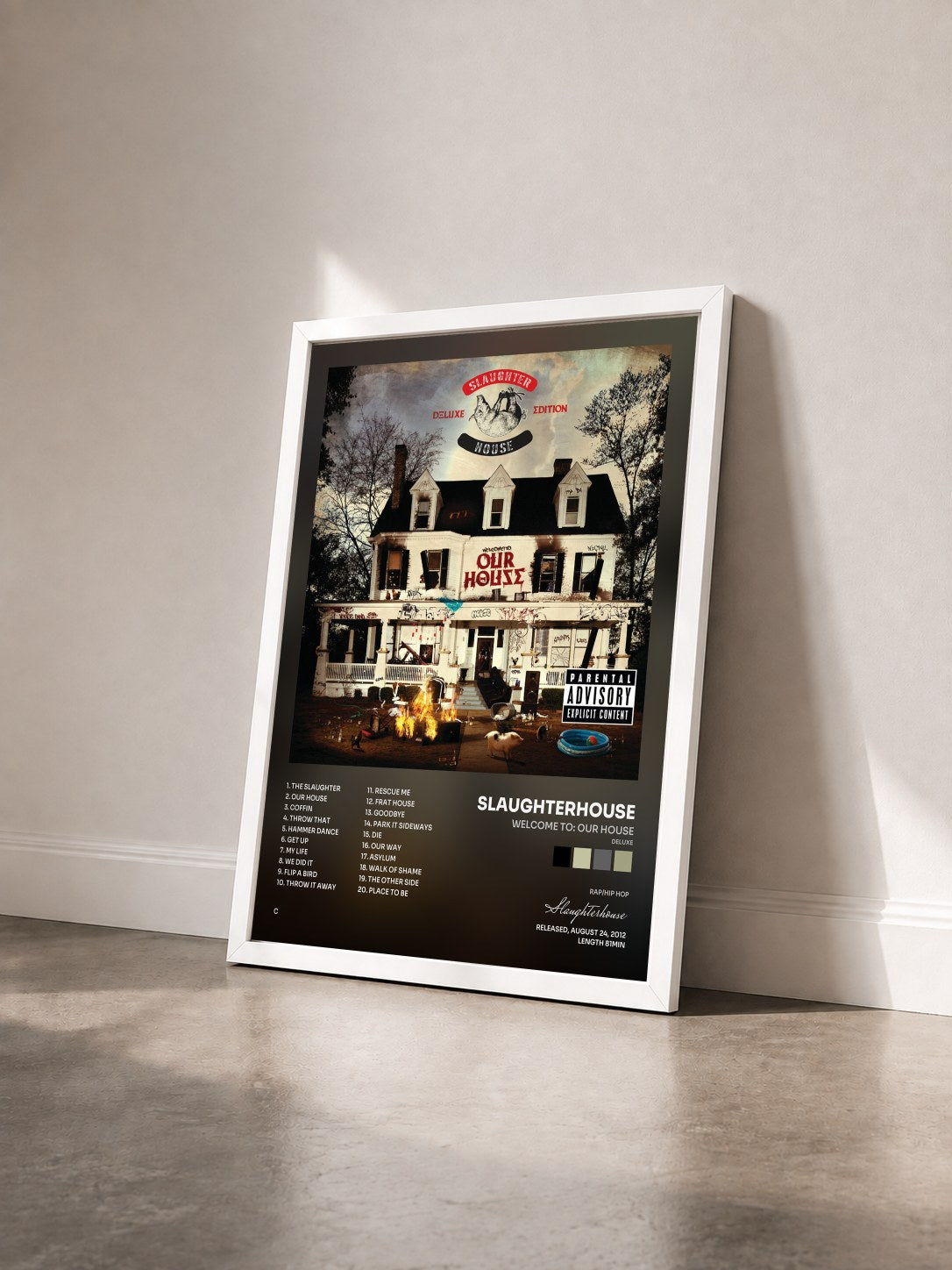 #blanc Tableau de l'album welcome to: OUR HOUSE (Deluxe) de Slaughterhouse vu de trois quarts, cadre blanc