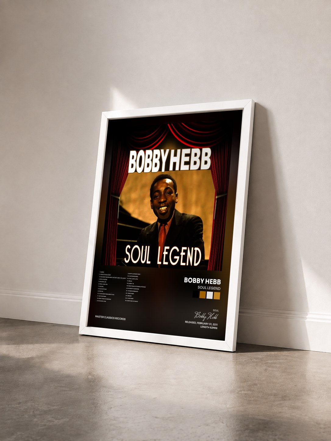 #blanc Tableau de l'album Soul Legend de Bobby Hebb vu de trois quarts, cadre blanc