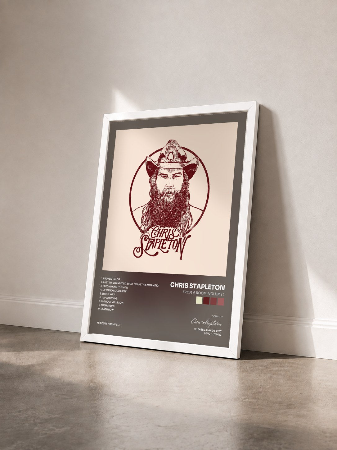 #blanc Tableau de l'album From A Room: Volume 1 de Chris Stapleton vu de trois quarts, cadre blanc