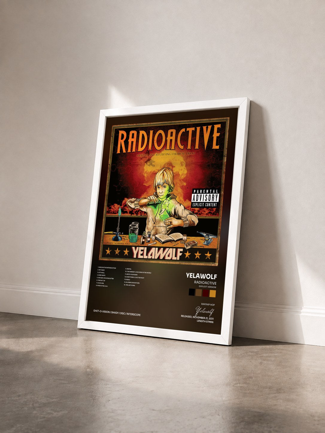 #blanc Tableau de l'album Radioactive (Explicit Version) de Yelawolf vu de trois quarts, cadre blanc