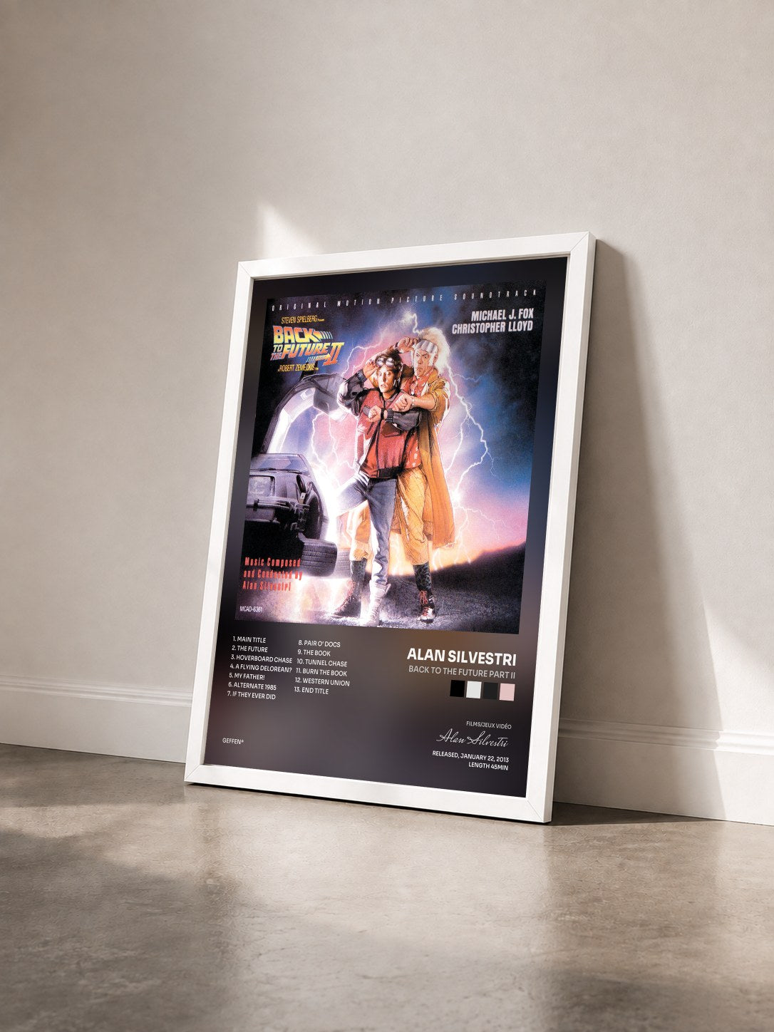 #blanc Tableau de l'album Back To The Future Part II de Alan Silvestri vu de trois quarts, cadre blanc