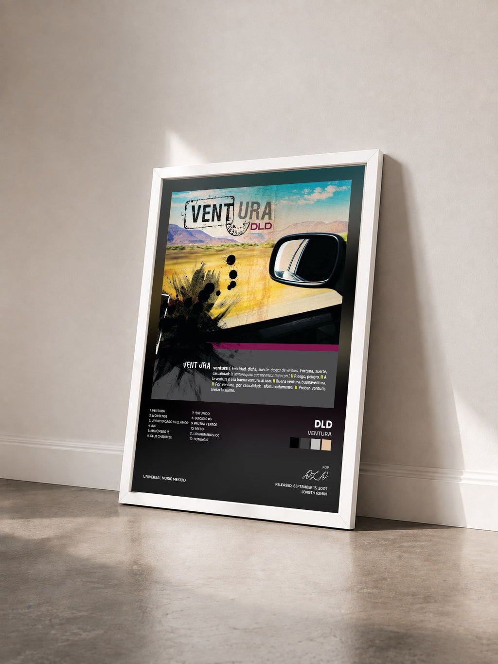 #blanc Tableau de l'album Ventura de DLD vu de trois quarts, cadre blanc