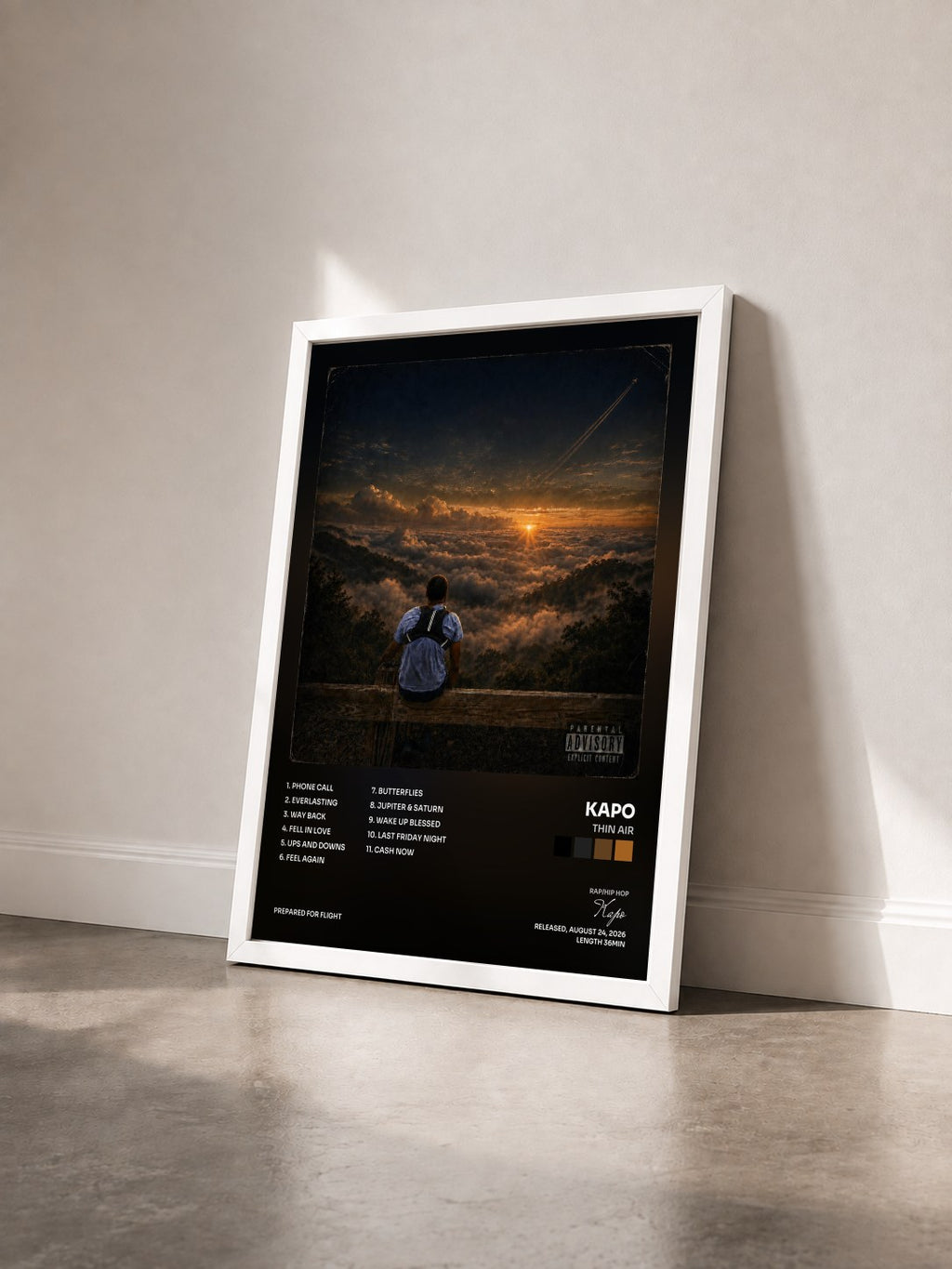 #blanc Tableau de l'album Thin Air de Kapo vu de trois quarts, cadre blanc