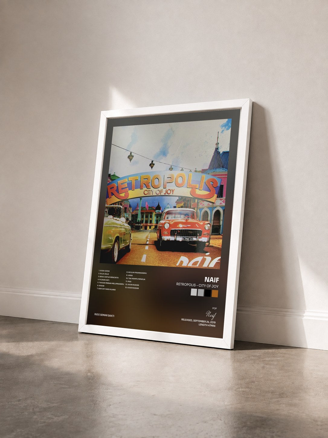 #blanc Tableau de l'album Retropolis - City Of Joy de Naif vu de trois quarts, cadre blanc