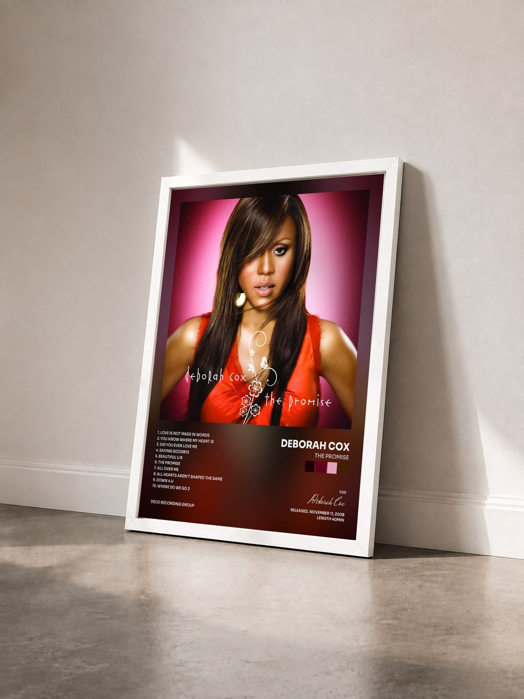 #blanc Tableau de l'album The Promise de Deborah Cox vu de trois quarts, cadre blanc