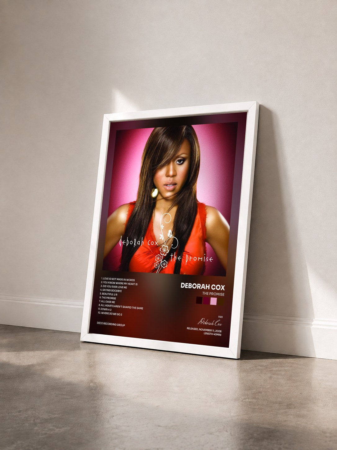 #blanc Tableau de l'album The Promise de Deborah Cox vu de trois quarts, cadre blanc