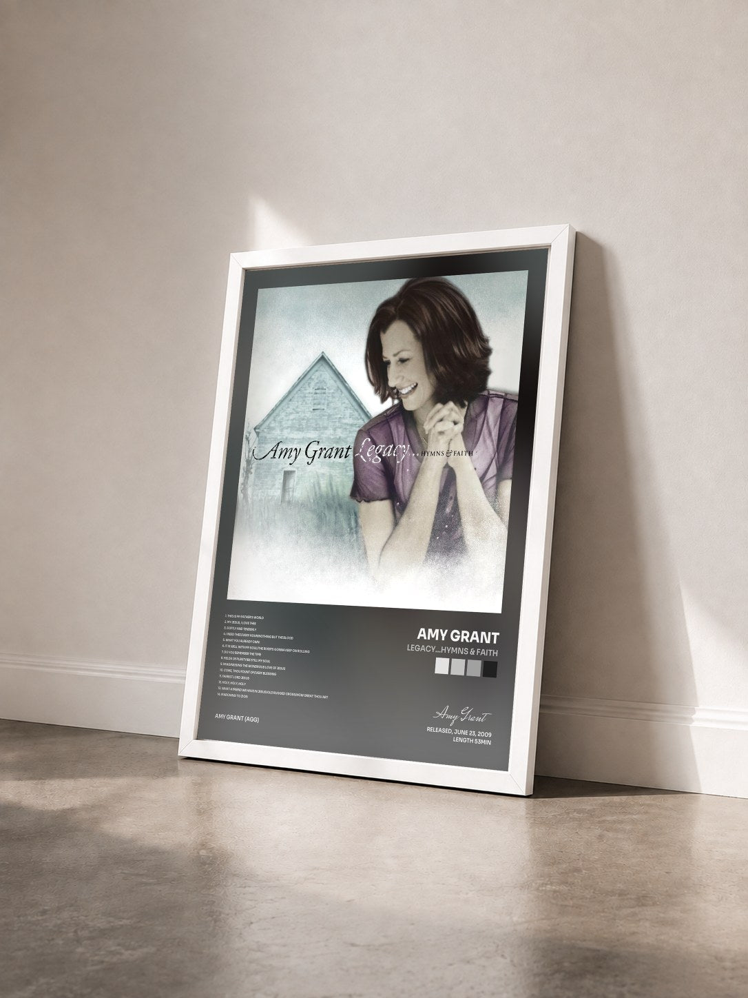 #blanc Tableau de l'album Legacy...Hymns & Faith de Amy Grant vu de trois quarts, cadre blanc