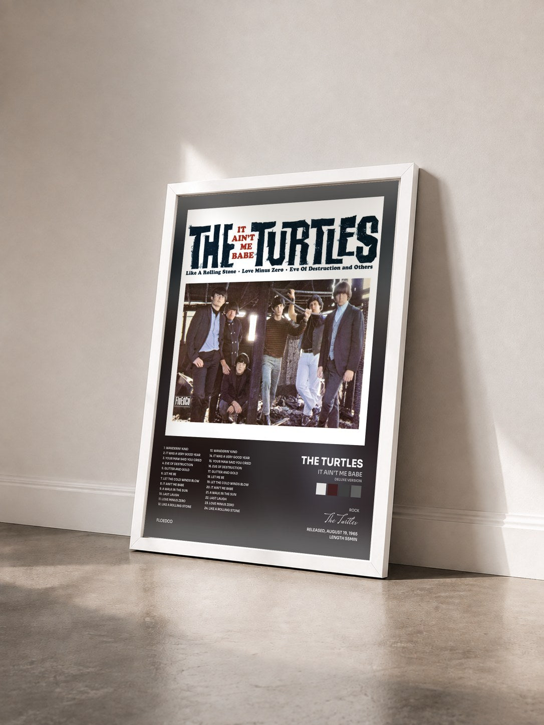 #blanc Tableau de l'album It Ain't Me Babe (Deluxe Version) de The Turtles vu de trois quarts, cadre blanc