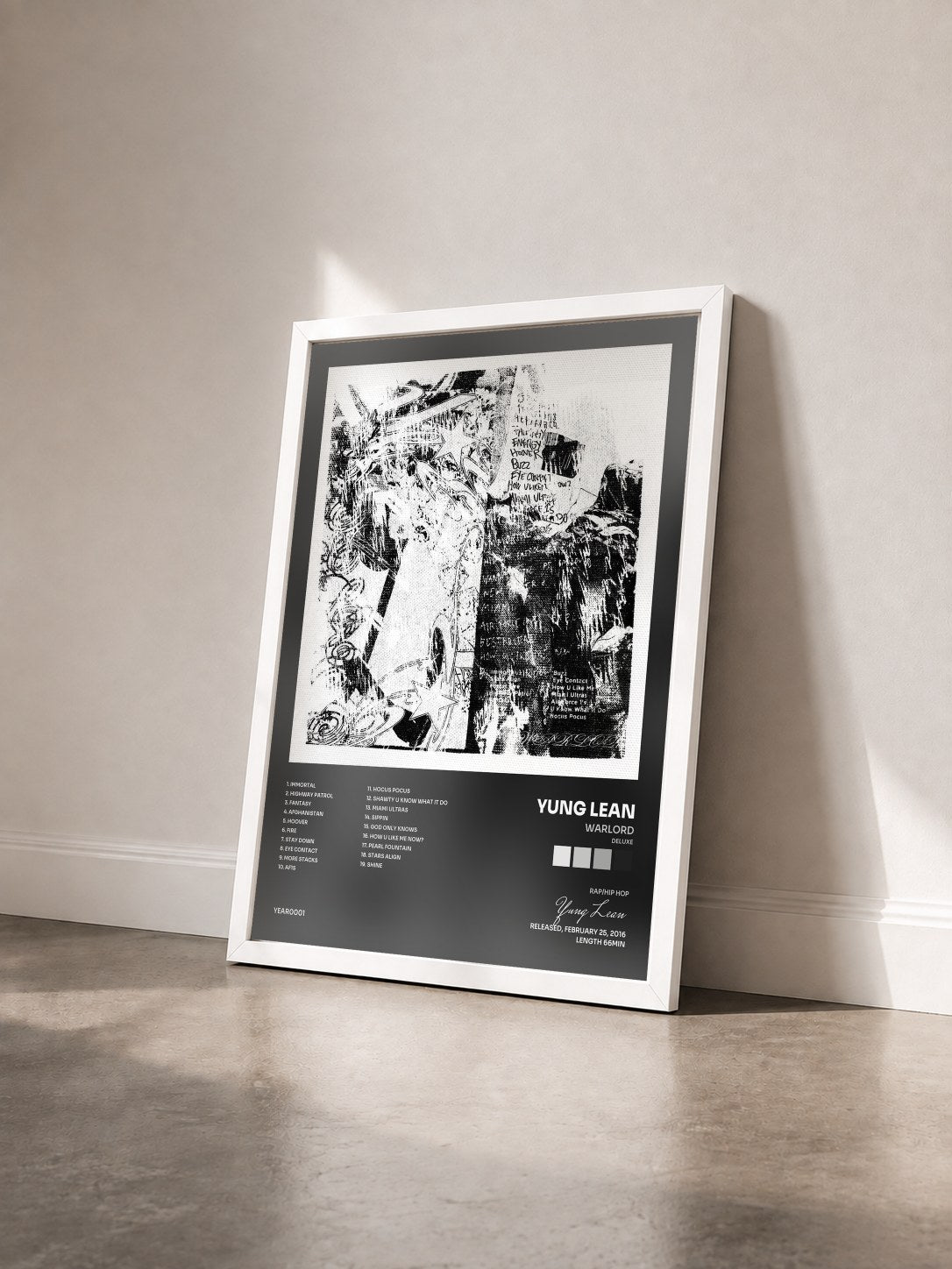 #blanc Tableau de l'album Warlord (Deluxe) de Yung Lean vu de trois quarts, cadre blanc