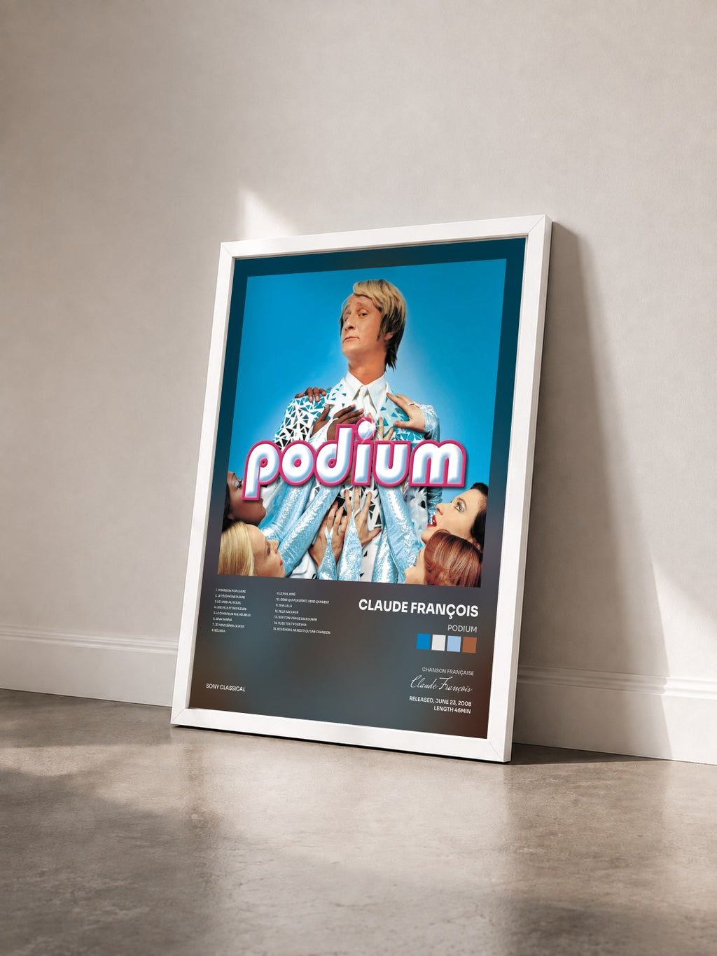 #blanc Tableau de l'album PODIUM de Claude François vu de trois quarts, cadre blanc