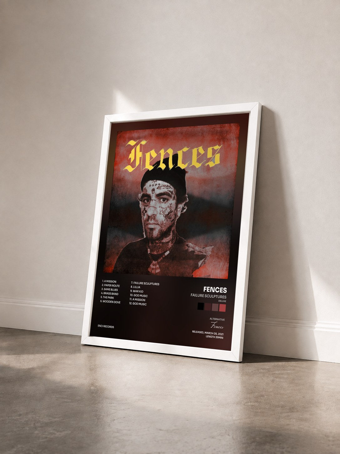 #blanc Tableau de l'album Failure Sculptures (Deluxe) de Fences vu de trois quarts, cadre blanc