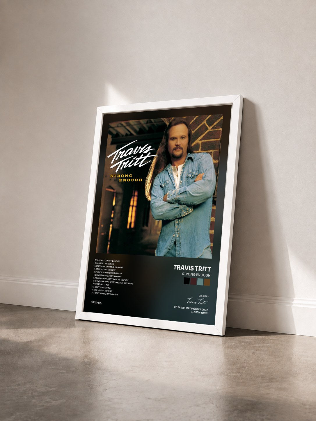 #blanc Tableau de l'album Strong Enough de Travis Tritt vu de trois quarts, cadre blanc