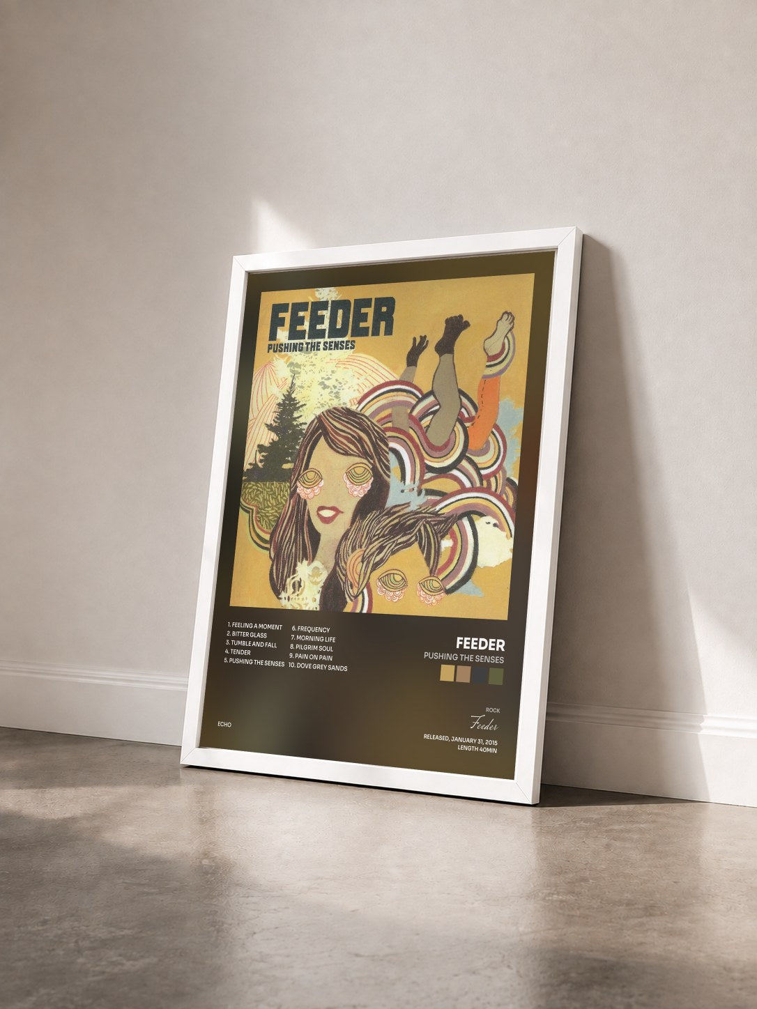 #blanc Tableau de l'album Pushing the Senses de Feeder vu de trois quarts, cadre blanc