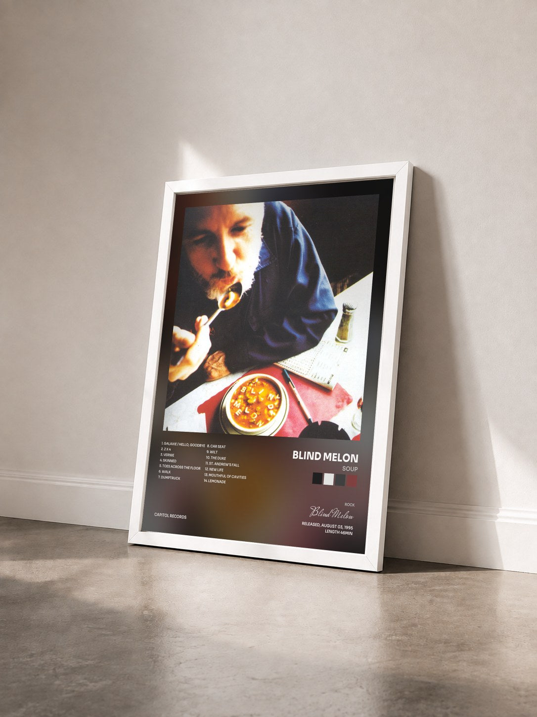 #blanc Tableau de l'album Soup de Blind Melon vu de trois quarts, cadre blanc