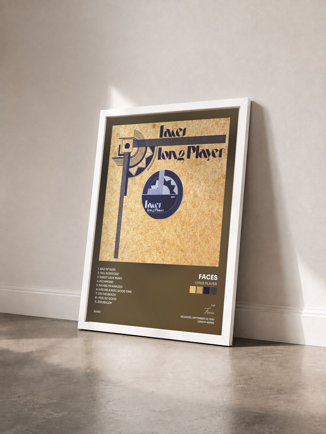 #blanc Tableau de l'album Long Player de Faces vu de trois quarts, cadre blanc