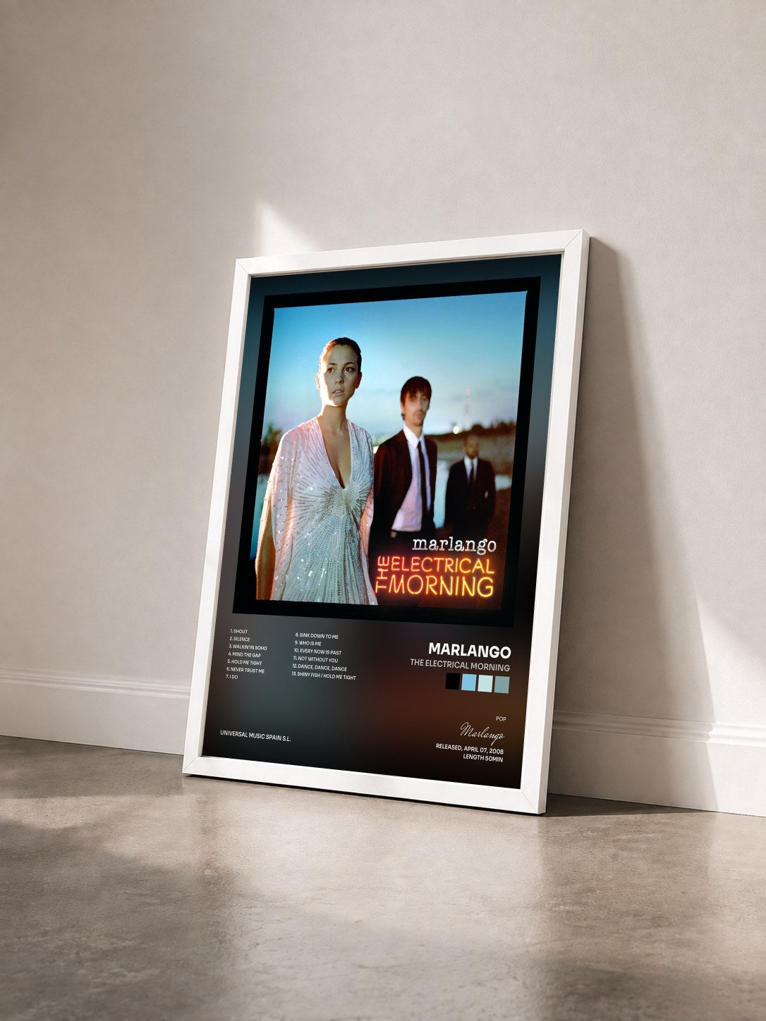 #blanc Tableau de l'album The Electrical Morning de Marlango vu de trois quarts, cadre blanc