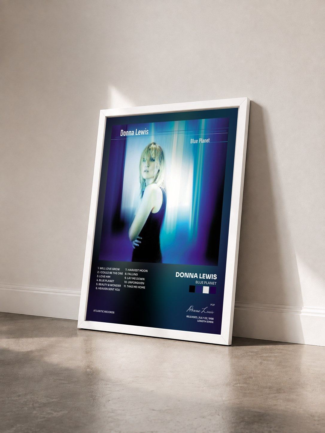 #blanc Tableau de l'album Blue Planet de Donna Lewis vu de trois quarts, cadre blanc