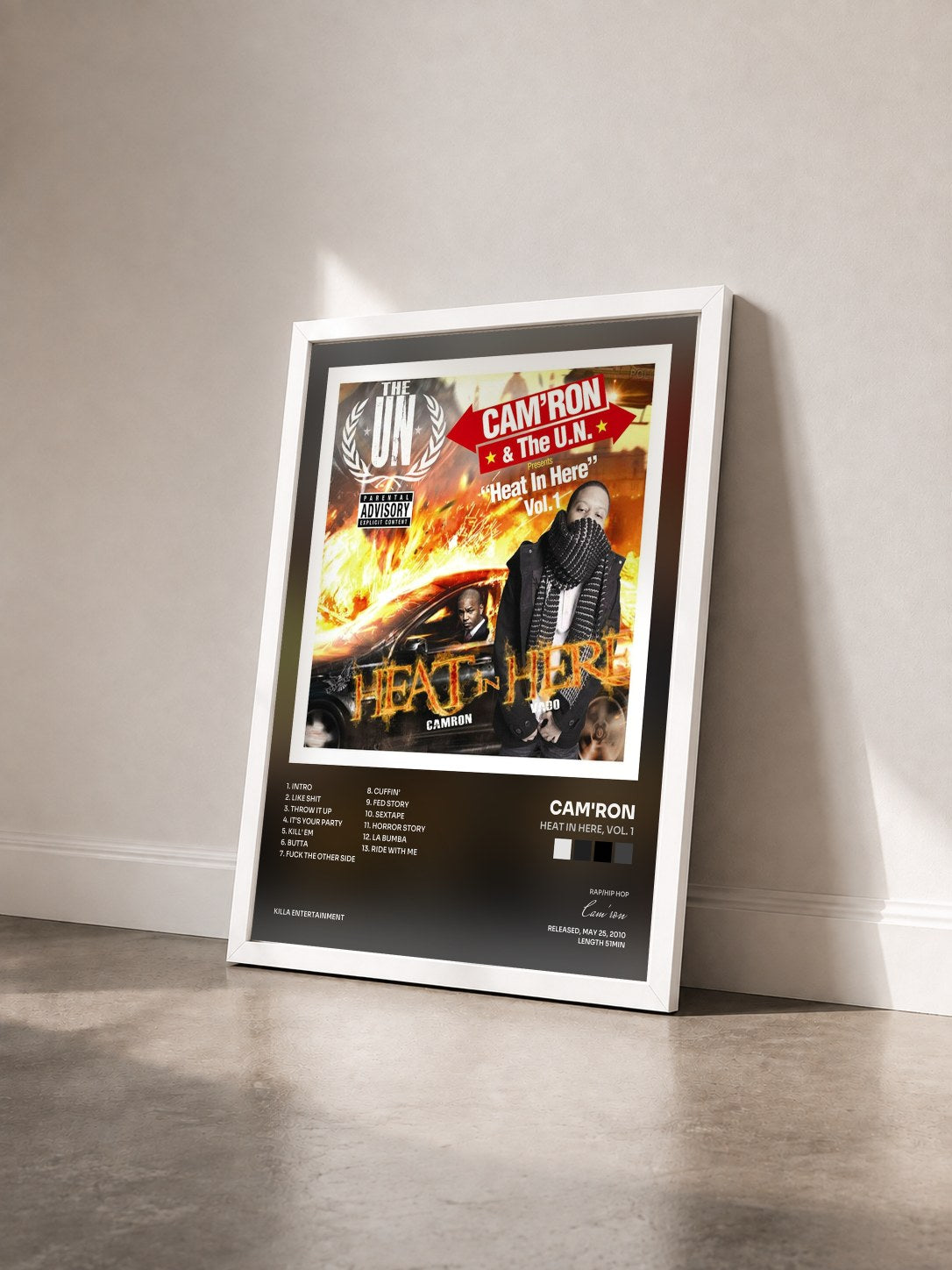 #blanc Tableau de l'album Heat in Here, Vol. 1 de Cam'ron vu de trois quarts, cadre blanc
