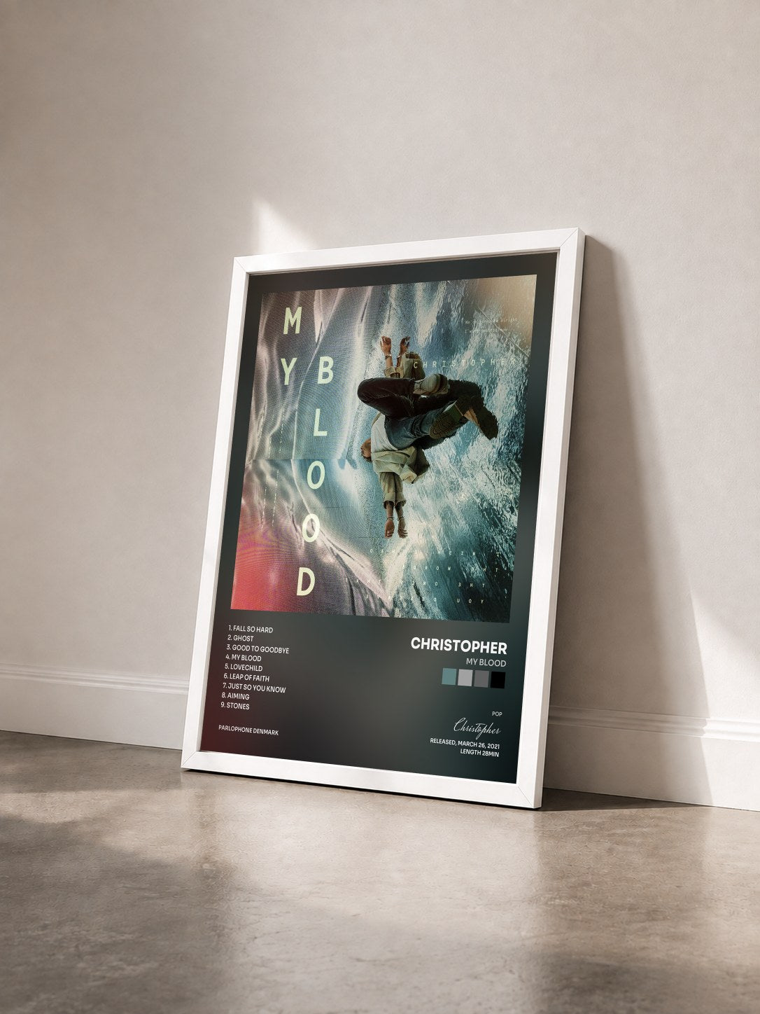 #blanc Tableau de l'album My Blood de Christopher vu de trois quarts, cadre blanc
