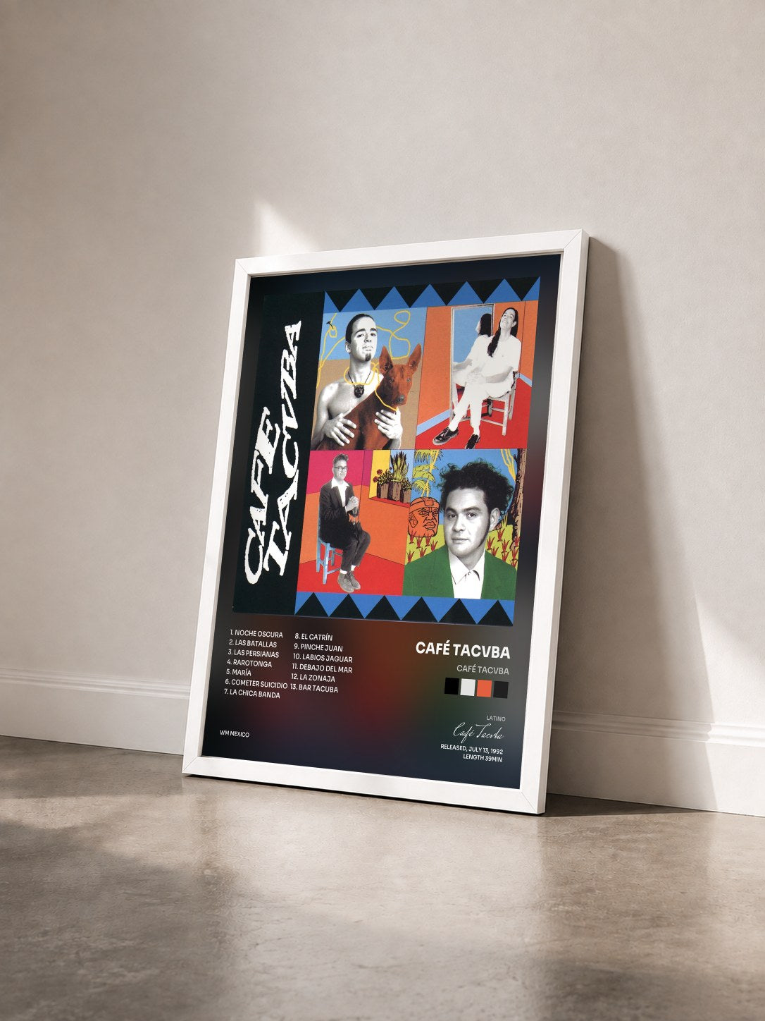 #blanc Tableau de l'album Café Tacvba de Café Tacvba vu de trois quarts, cadre blanc
