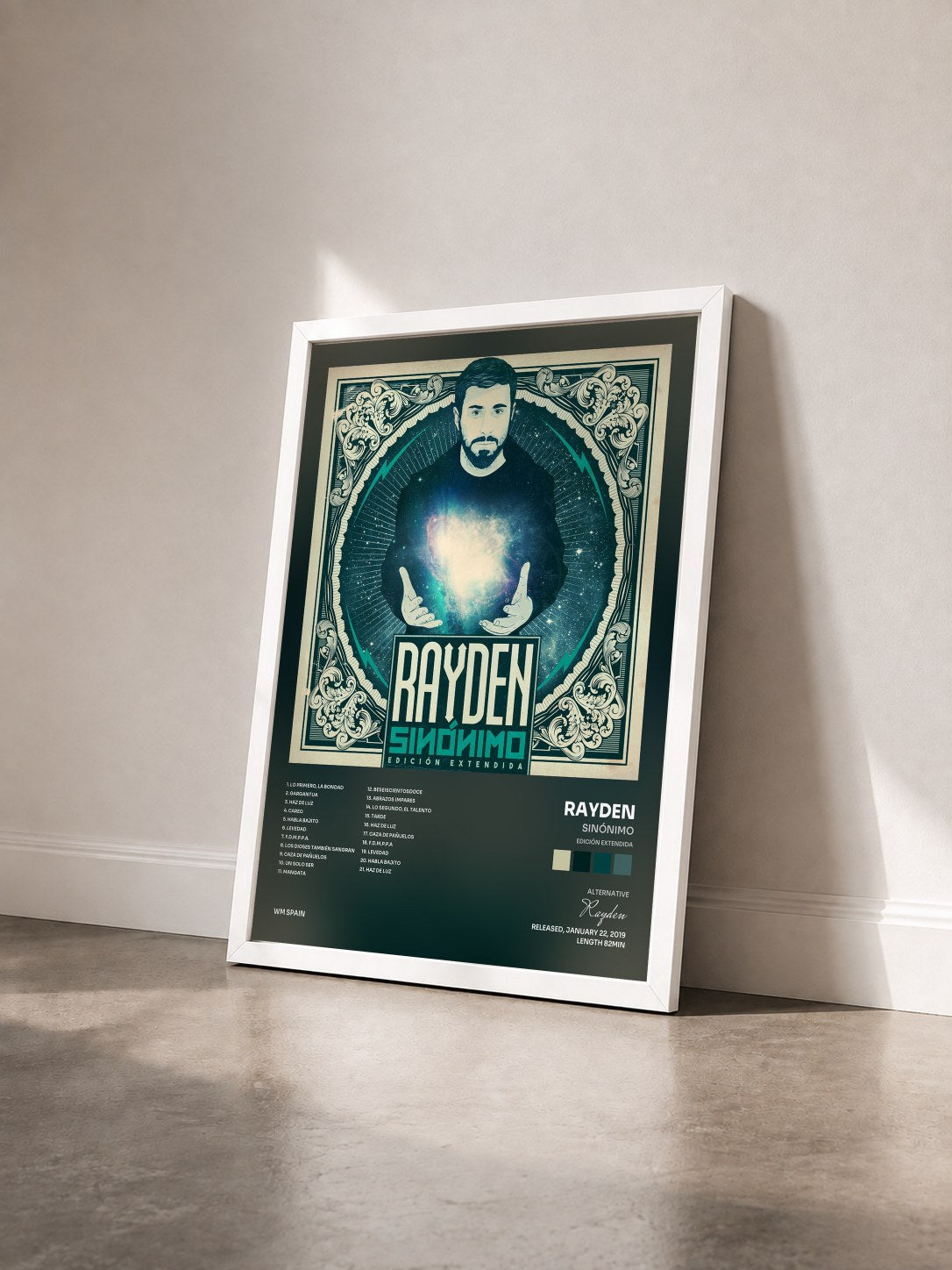 #blanc Tableau de l'album Sinónimo (Edición extendida) de Rayden vu de trois quarts, cadre blanc