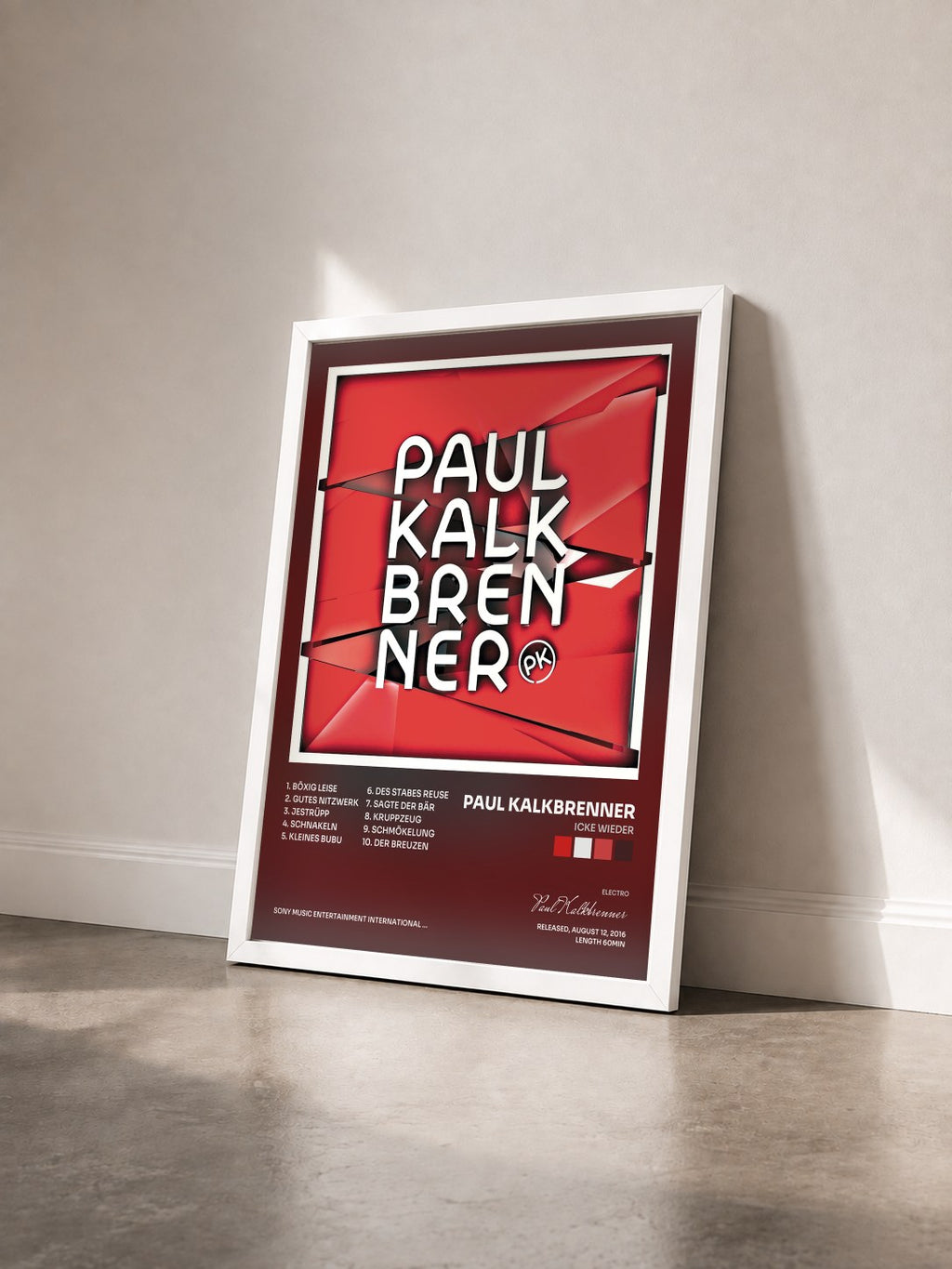 #blanc Tableau de l'album Icke wieder de Paul Kalkbrenner vu de trois quarts, cadre blanc