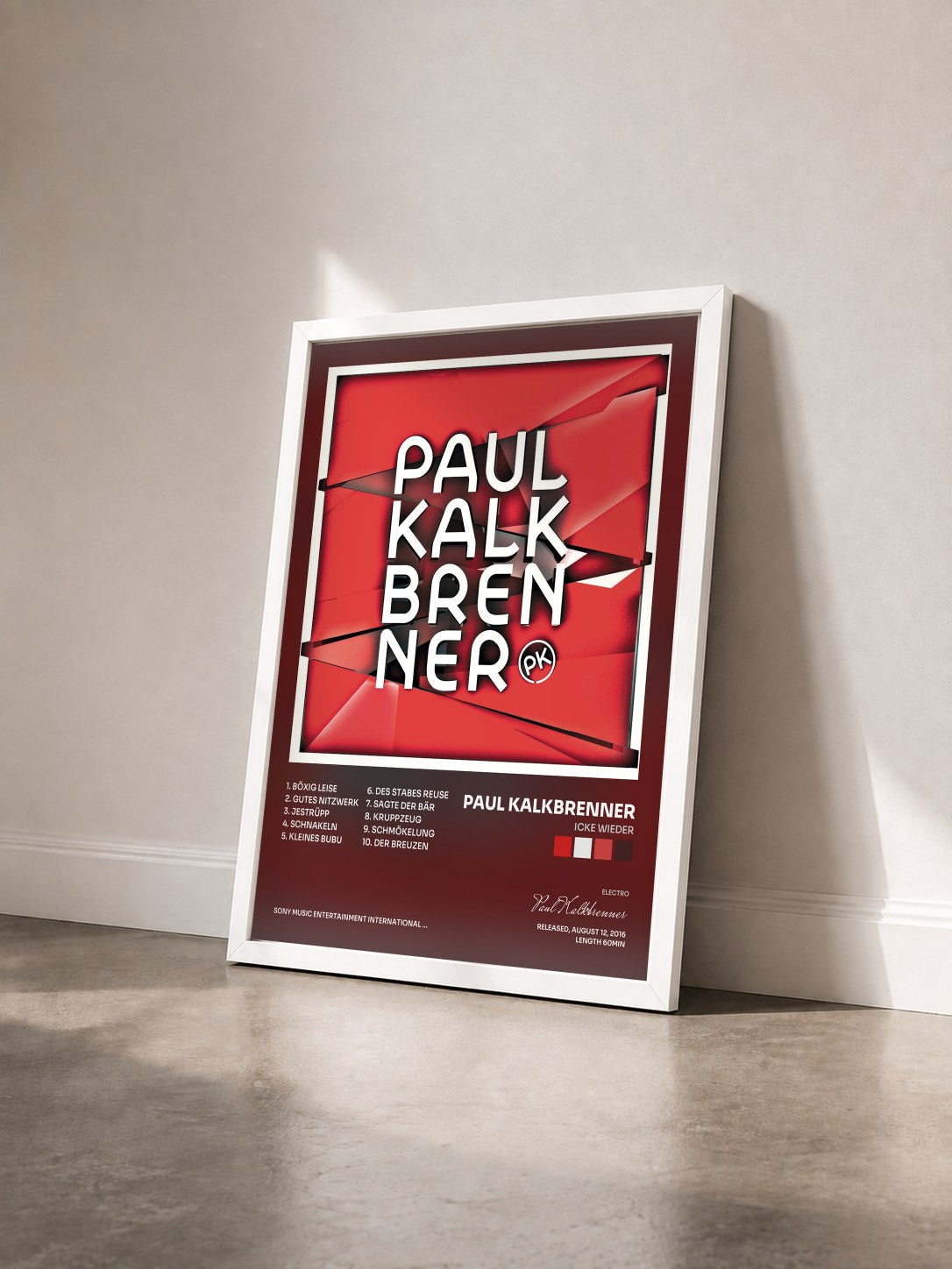 #blanc Tableau de l'album Icke wieder de Paul Kalkbrenner vu de trois quarts, cadre blanc