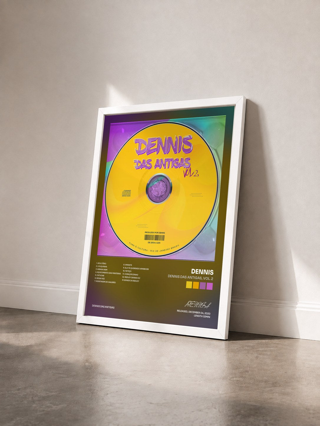#blanc Tableau de l'album Dennis das Antigas, Vol. 2 de DENNIS vu de trois quarts, cadre blanc