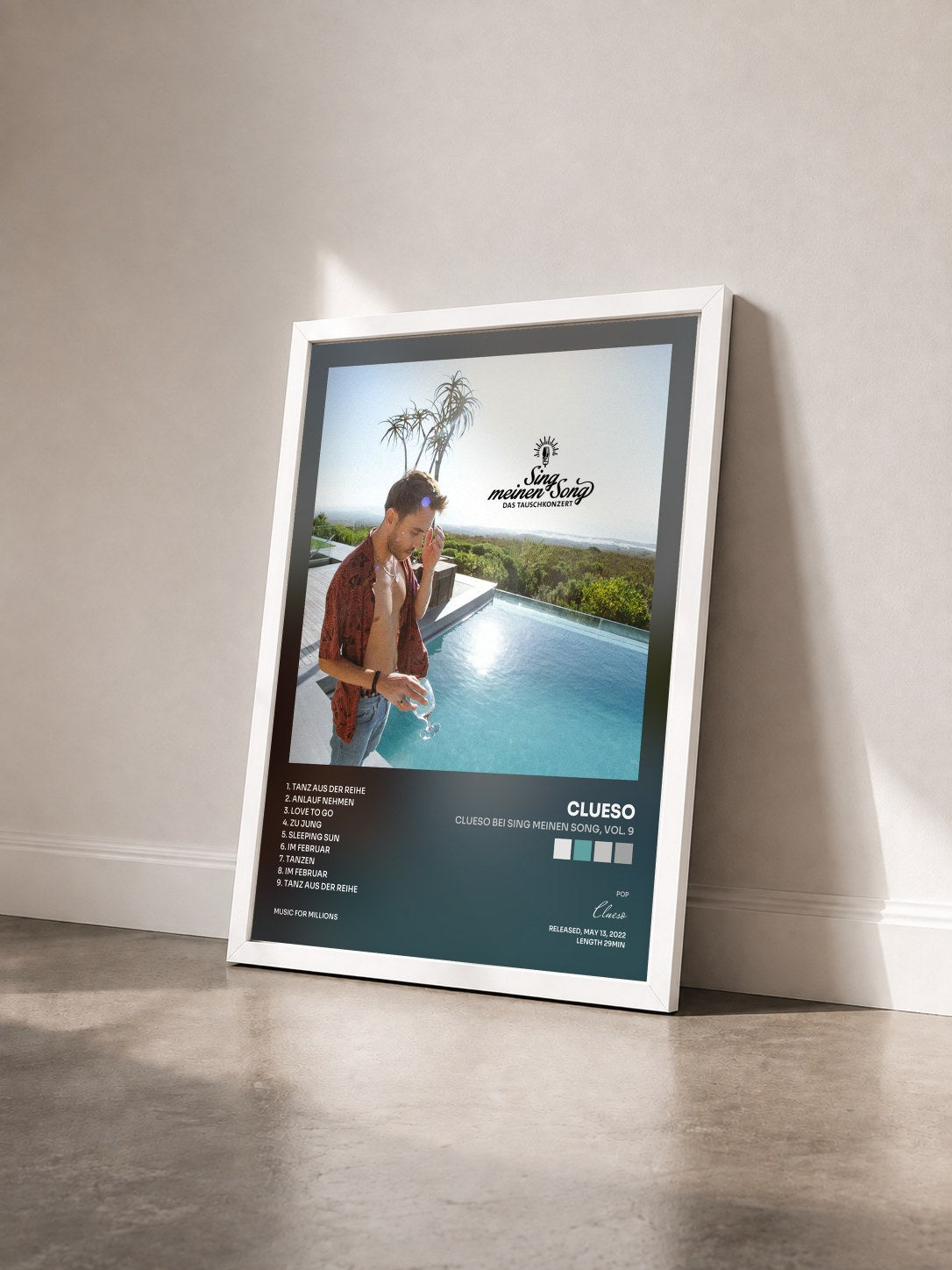 #blanc Tableau de l'album Clueso bei Sing meinen Song, Vol. 9 de Clueso vu de trois quarts, cadre blanc