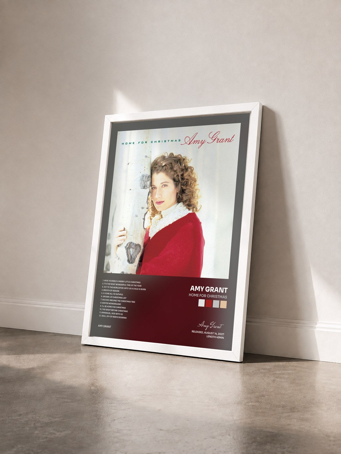 #blanc Tableau de l'album Home For Christmas de Amy Grant vu de trois quarts, cadre blanc