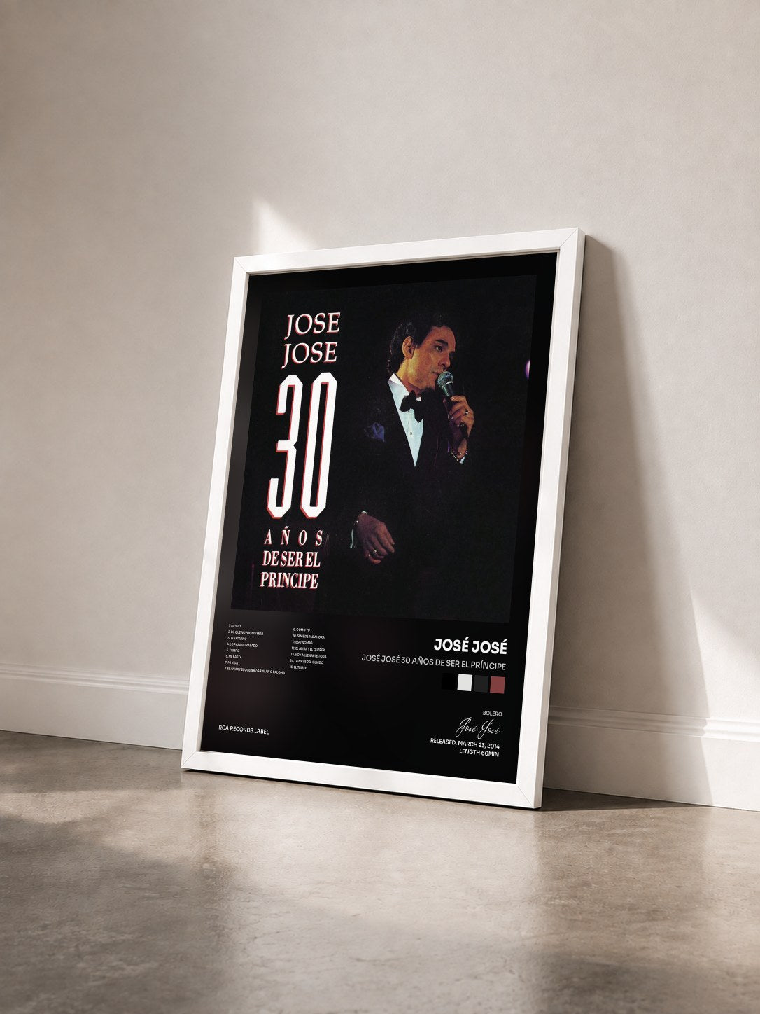#blanc Tableau de l'album José José 30 Años de Ser el Príncipe de José José vu de trois quarts, cadre blanc