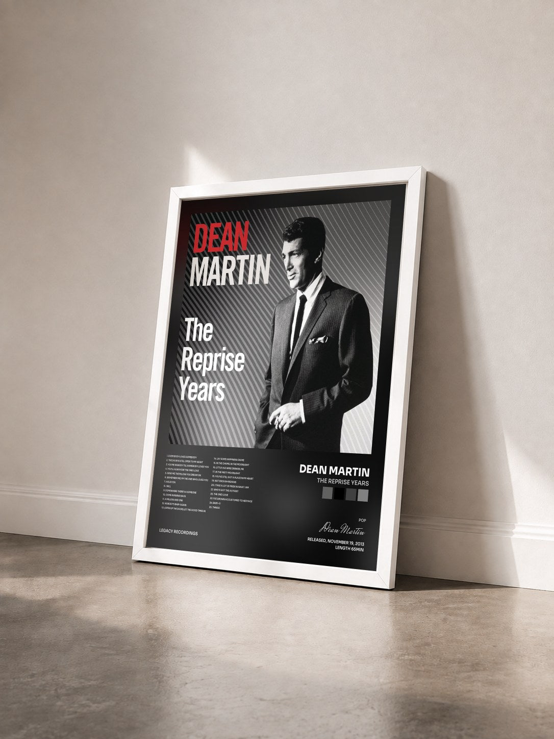 #blanc Tableau de l'album The Reprise Years de Dean Martin vu de trois quarts, cadre blanc