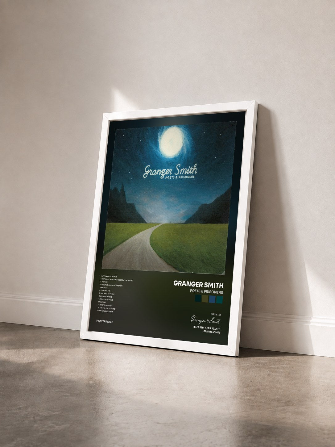 #blanc Tableau de l'album Poets & Prisoners de Granger Smith vu de trois quarts, cadre blanc