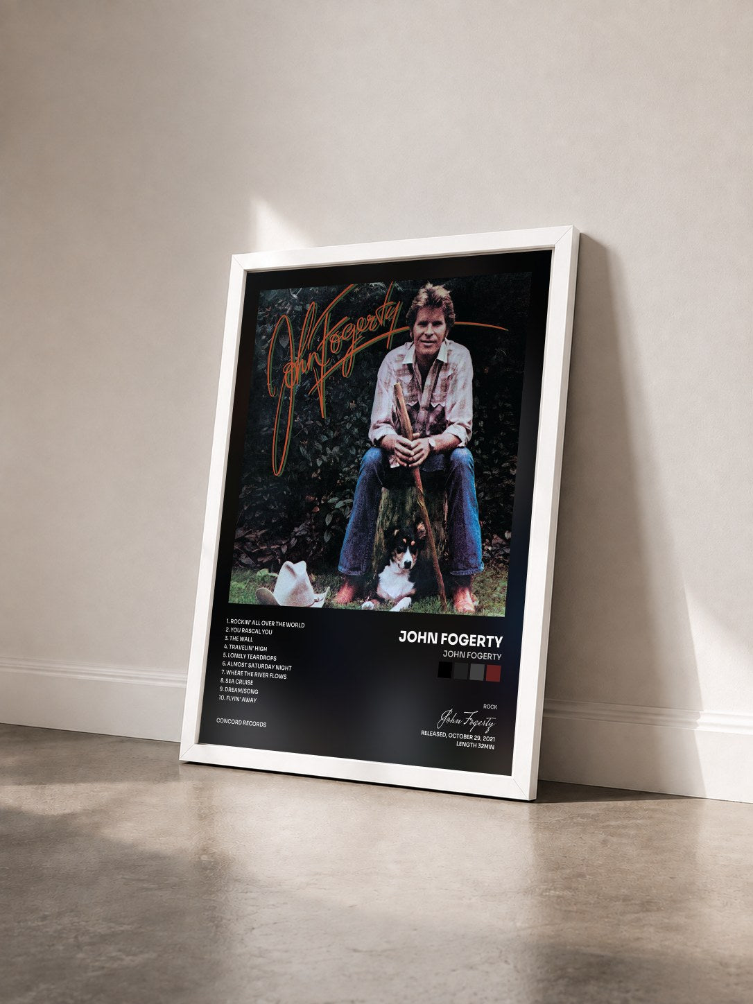 #blanc Tableau de l'album John Fogerty de John Fogerty vu de trois quarts, cadre blanc